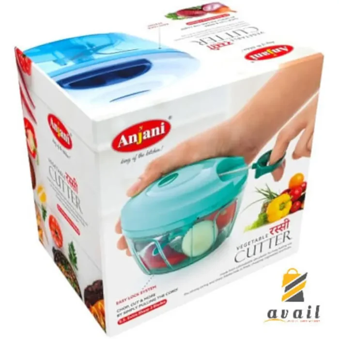 Anjani 2 in 1 Large Handy and Compact Chopper Quick Cutter for Kitchen, 3 Blade - Stainless Steel, Pull String- 350m - ABS Plastic Food Grade - BPA free - Rust Free. Color Green - availbd-10